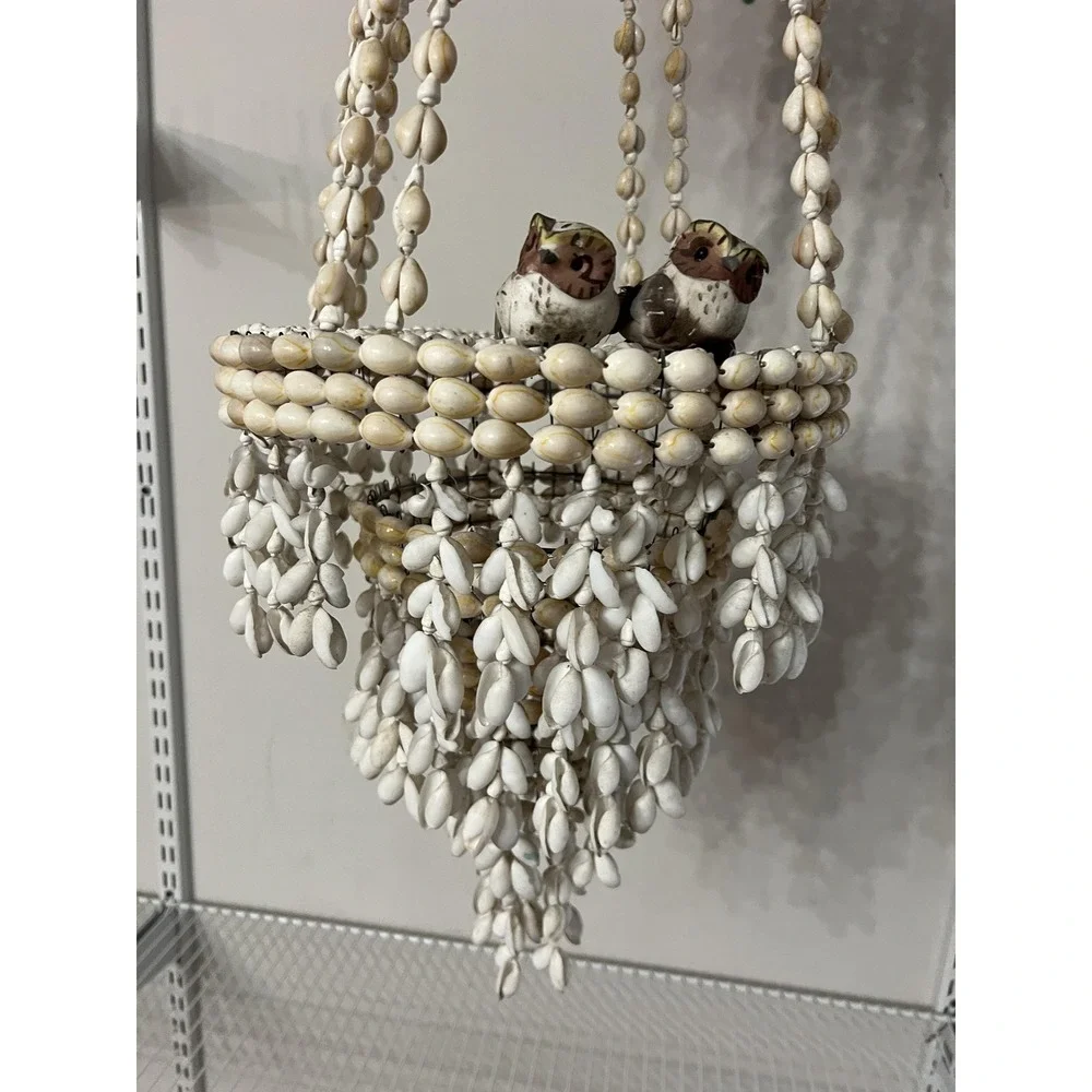 Bohemian Seashell Hanging Chandelier Mobile Coastal Decor Tiered Basket Birds